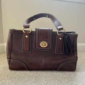 Coach Hampton E0793-11330 EMBOSSED C LOGO BURGUNDY RED Leather Satchel Handbag